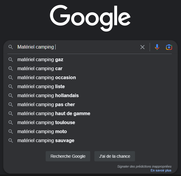 Exemples des suggestions de recherche Google pour trouver des idées de mots-clés de longue traîne